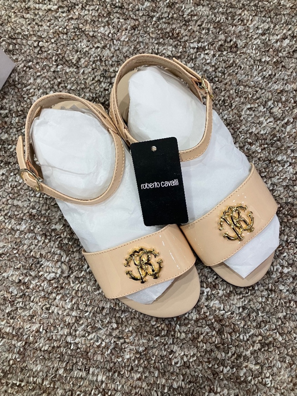 Nude Patent Sandal with RC Monogram